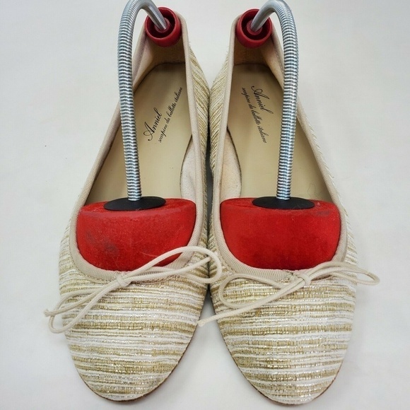 Anniel Scarpine Striped Ballet Flat Cream Gold 9 - Picture 5 of 11